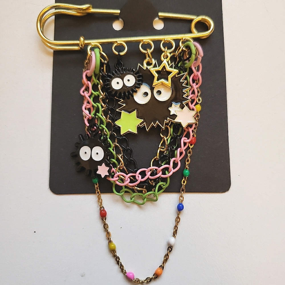 Handmade My Neighbor Totoro Soot Sprite Spirited Away Charm Safety Pin Brooch